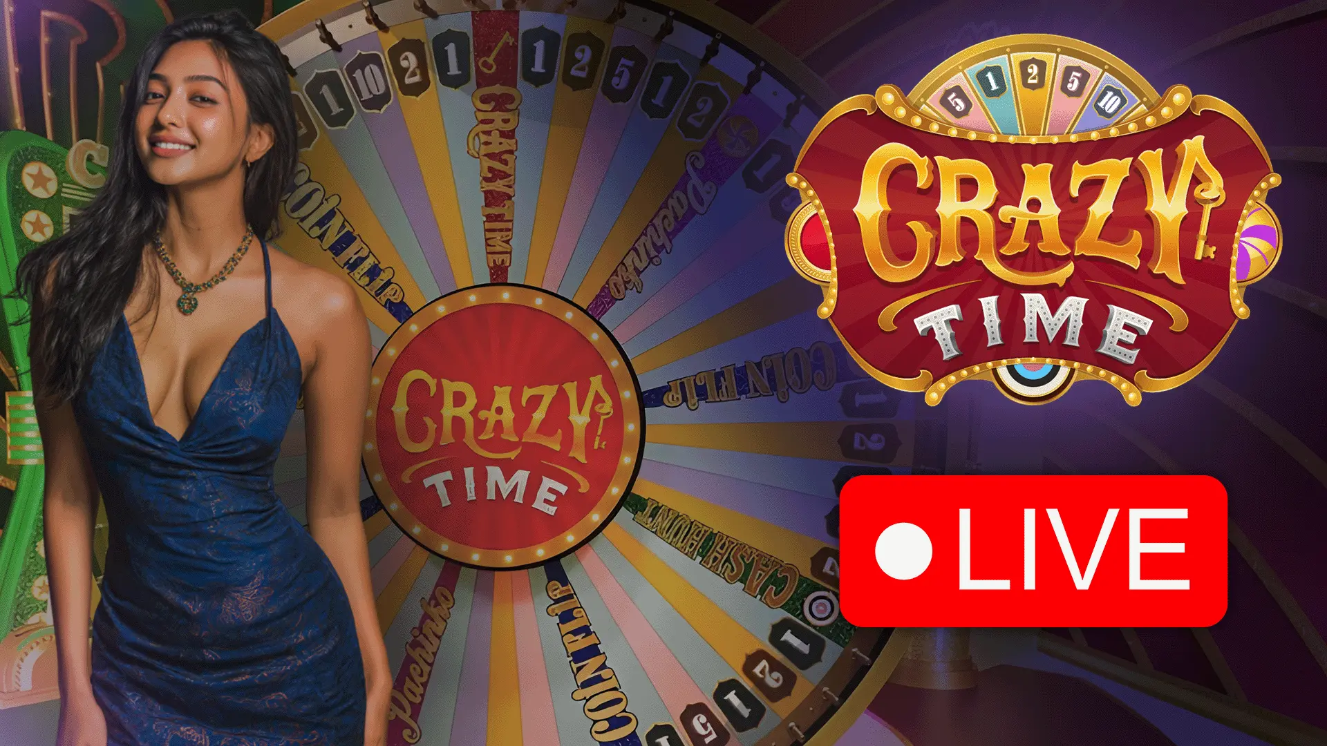 Crazy Time live dealer game show with host and spinning wheel