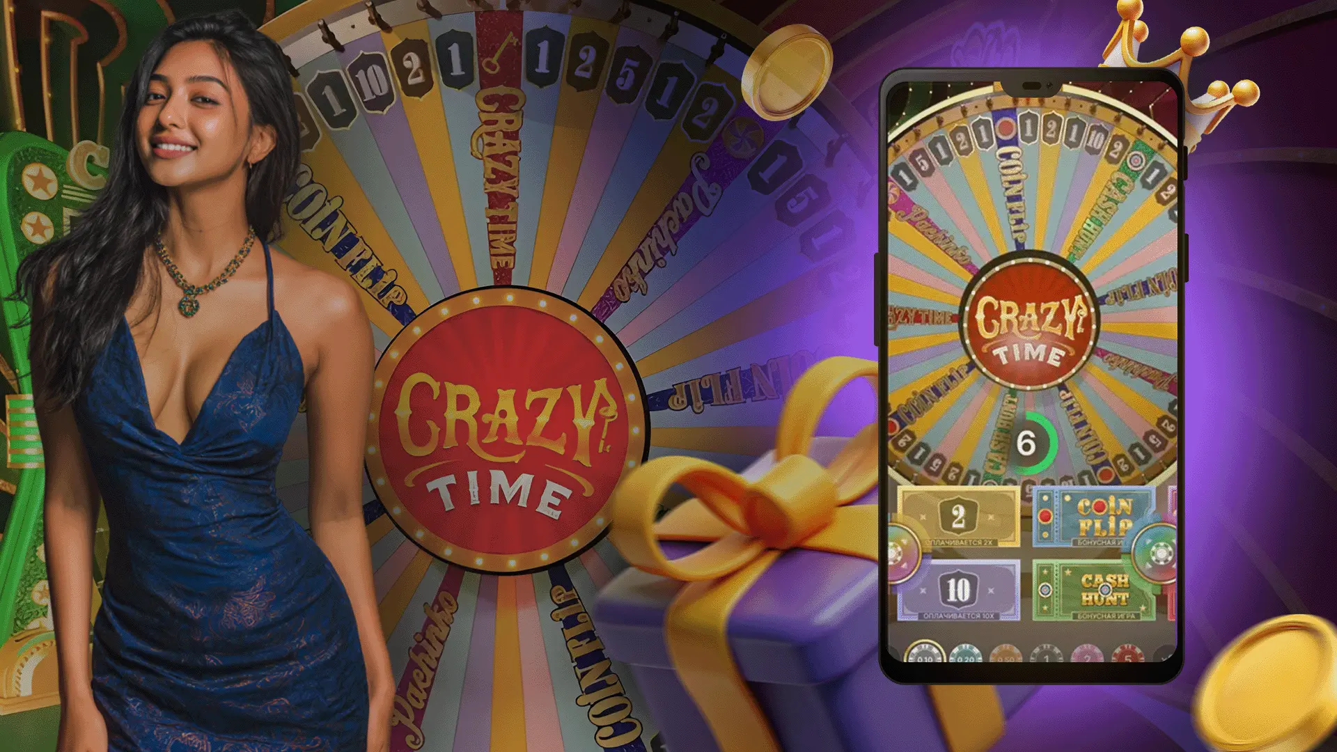 Crazy Time mobile app interface on smartphone showing live statistics